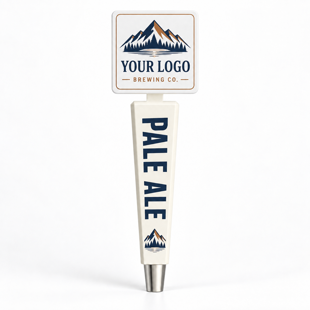 Summit tap handle in Ivory White — sample YOUR LOGO artwork on the square top and PALE ALE artwork on the base